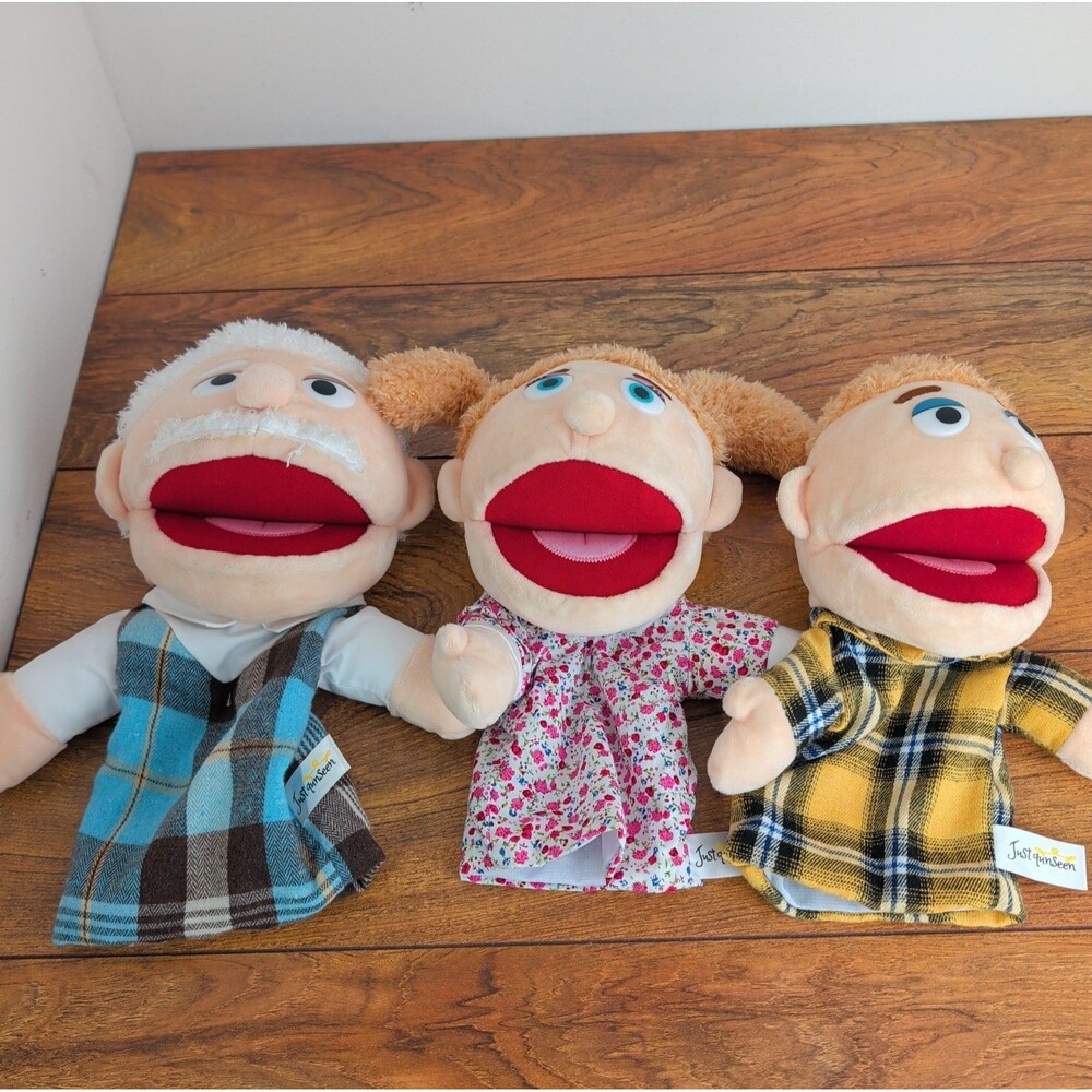 Lot Of 3 Just Qunseen Hand Puppet Doll Family Plush Stuffed Toys
